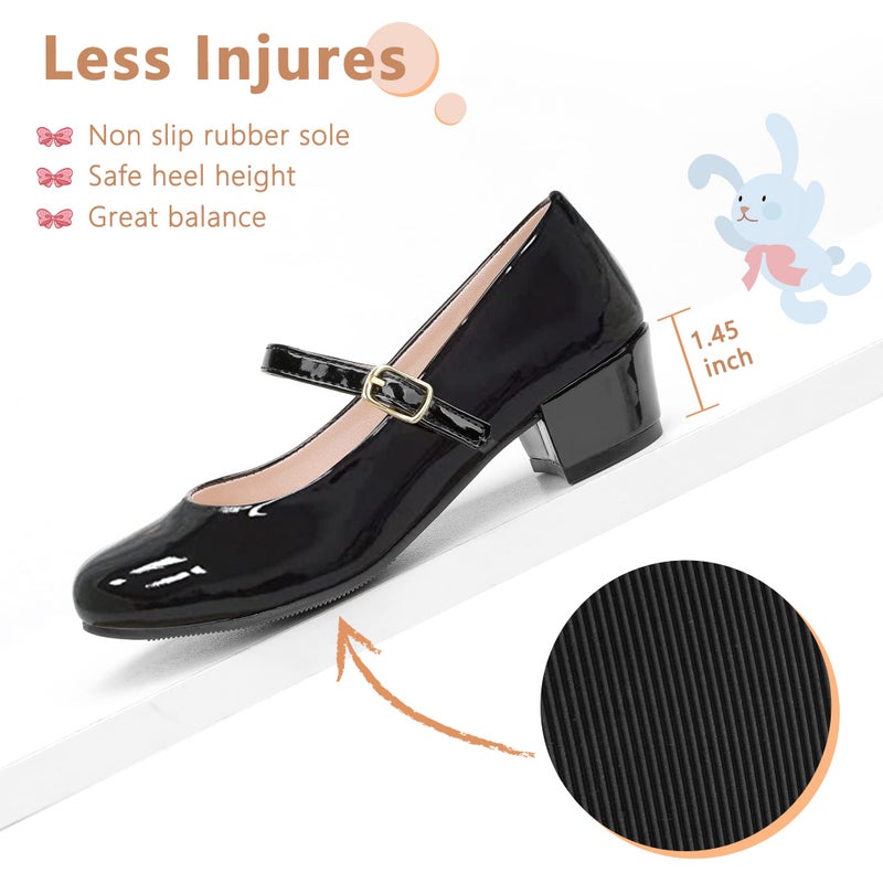MIXIN Girls Mary Jane Dress Shoes - Princess Ballerina Flats Low Heels for School Party Wedding, Back to School Shoes for Girls (Little Kid/Big Kids) Black Size 2 - Image 5